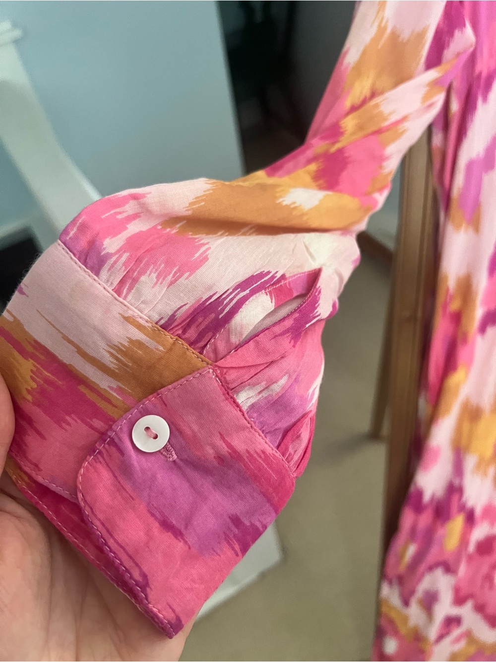 Banjanan Pink and Gold Ikat Button-Front Maxi Dress - Picture 5 of 8
